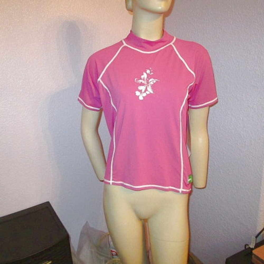 Sun Protection Zone Swim Top Size L Rash Guard UPF Crop Short Sleeve Paddle Surf